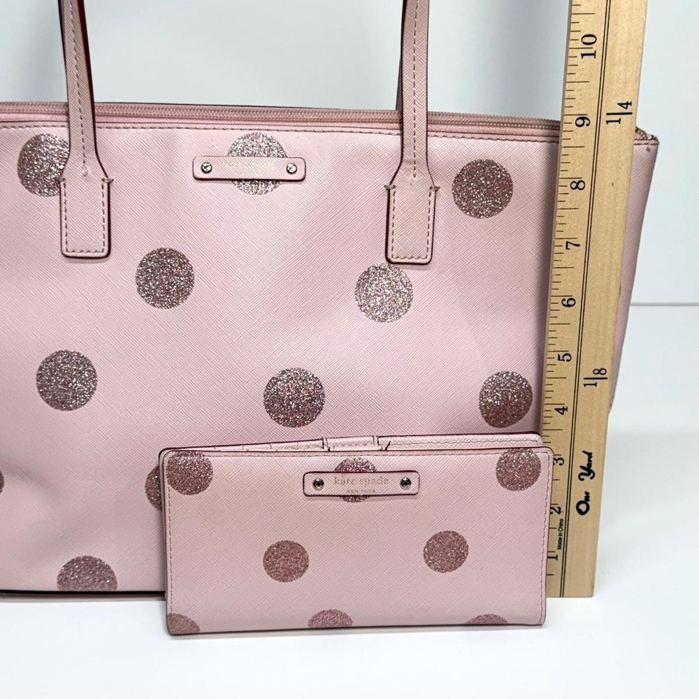 Kate Spade Pink Glitter Polka Dot Tote Bag and Wallet Set Saffiano Leather - Picture 5 of 7